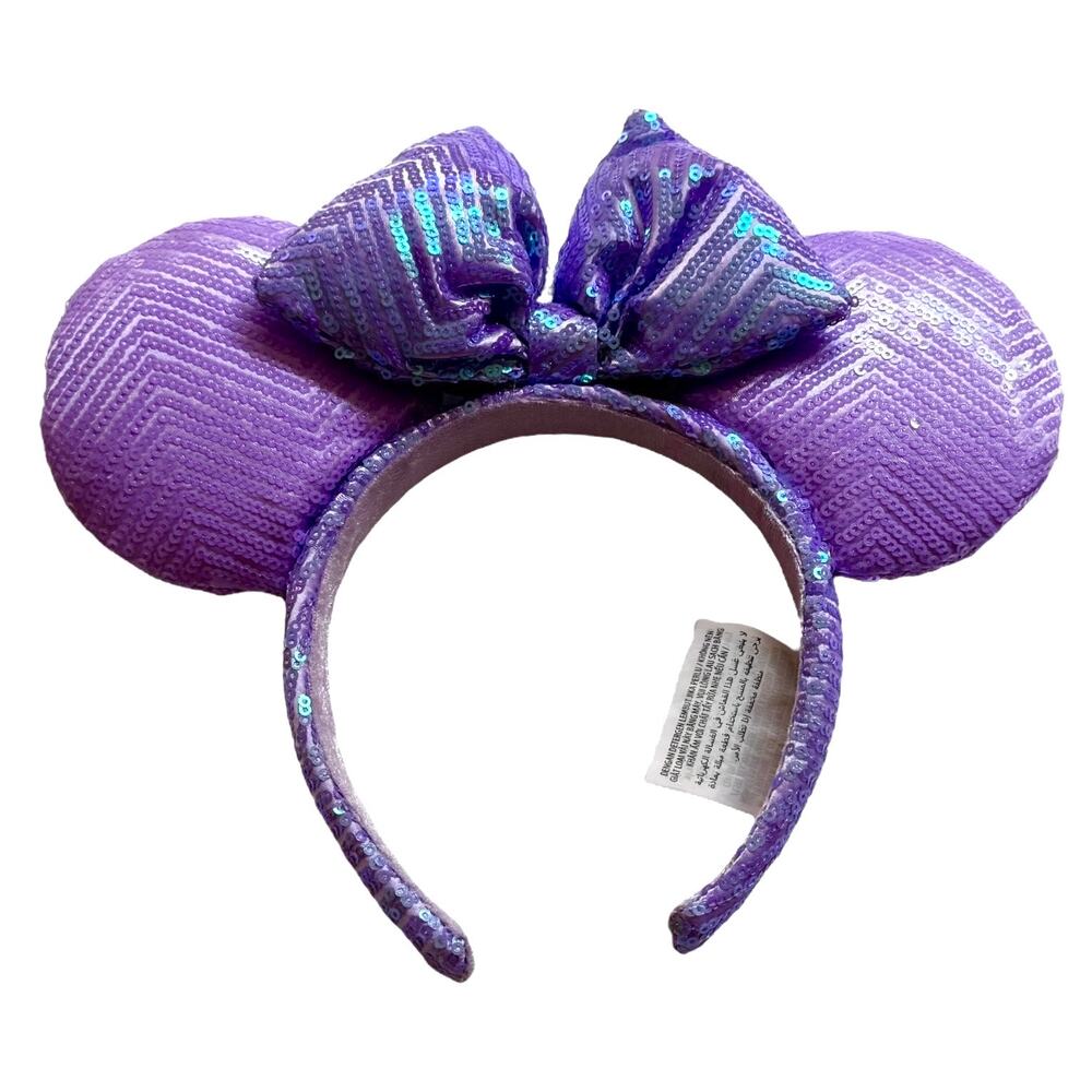 Disney Minnie Mickey Mouse EARS HEADBAND Lavender Iridescent Purple Sequin Bow